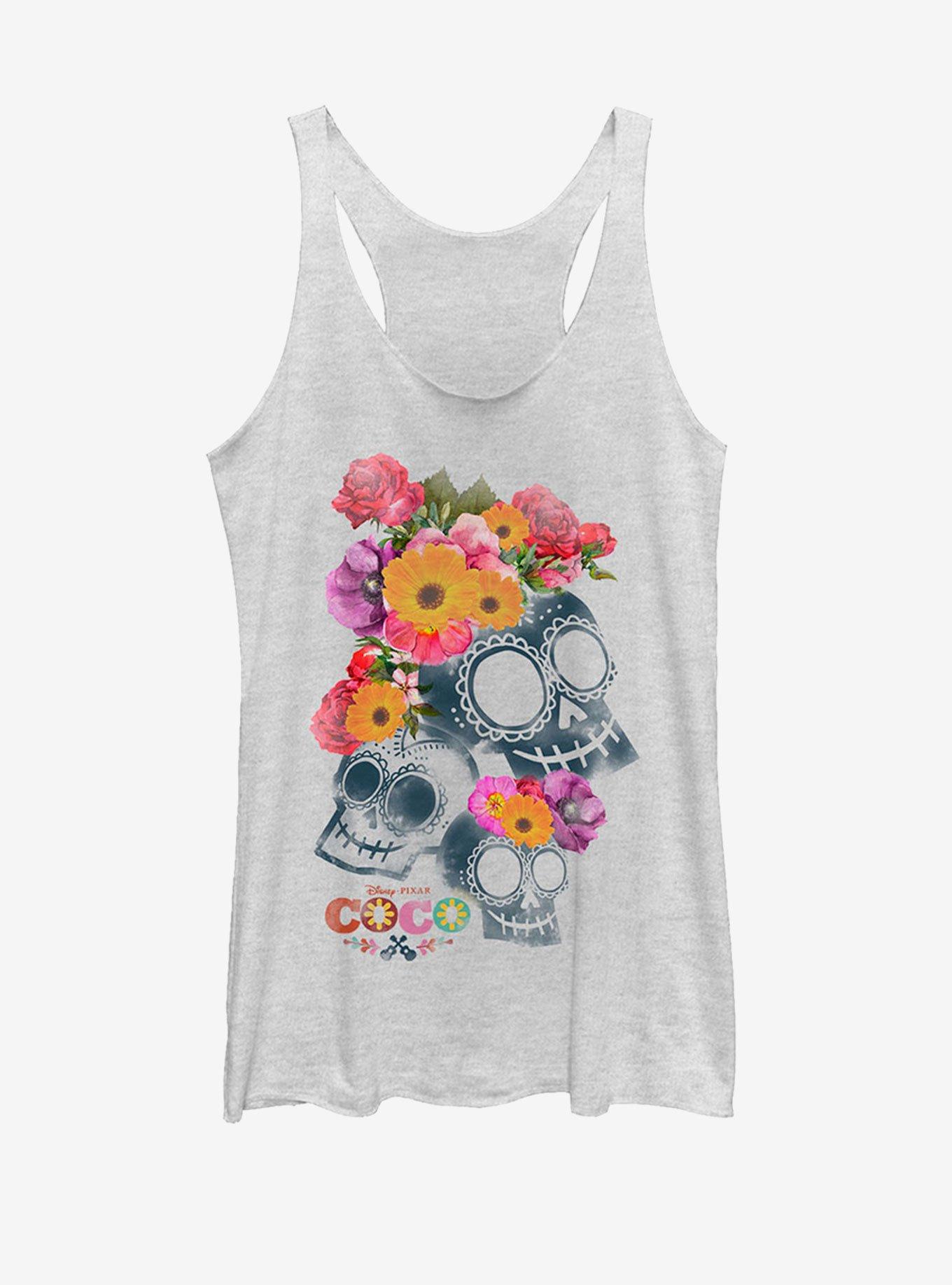 Disney Pixar Coco Floral Skeletons Girls Tank, WHITE HTR, hi-res