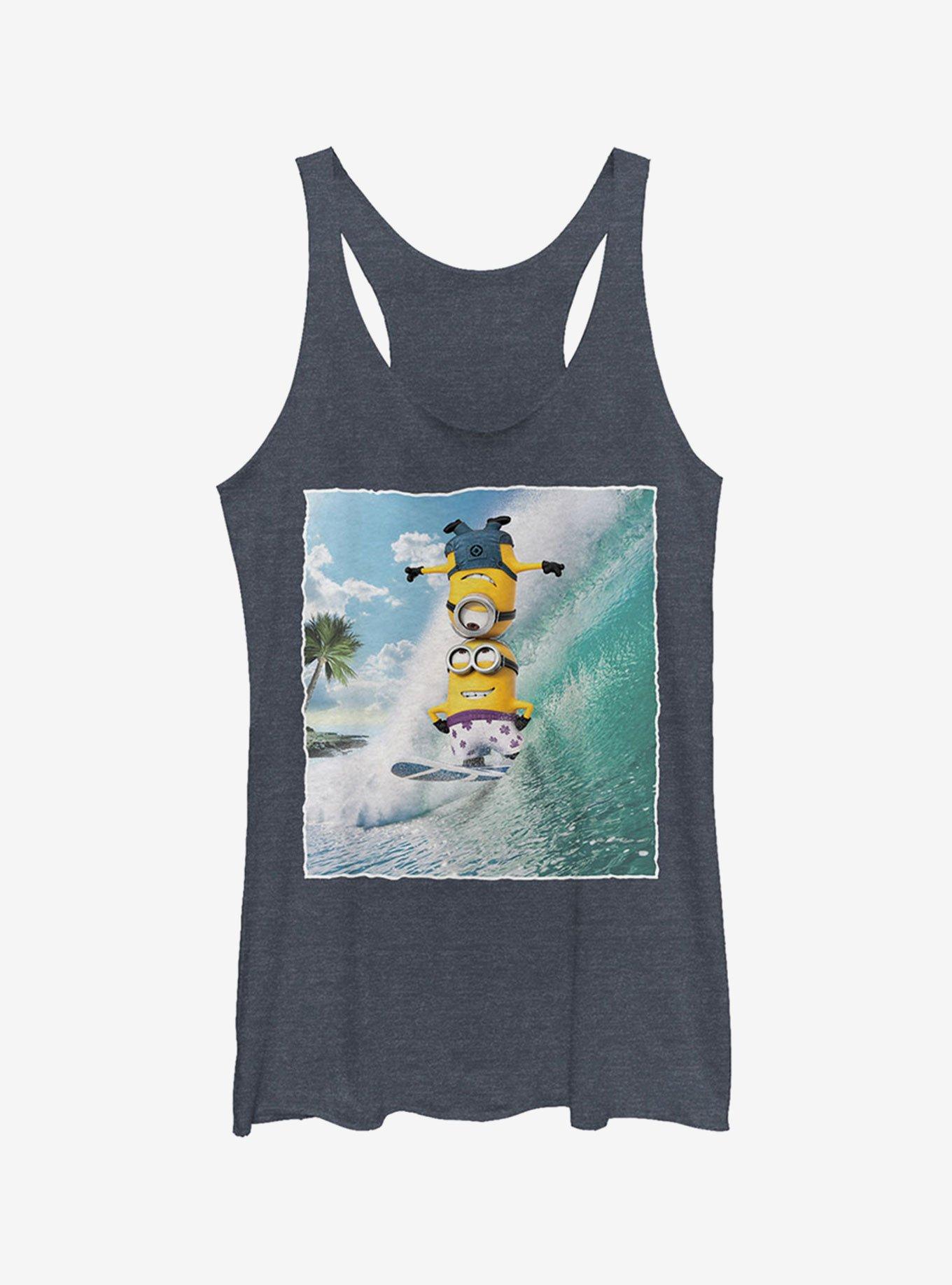 Minion Surf Tricks Girls Tank Top, NAVY HTR, hi-res