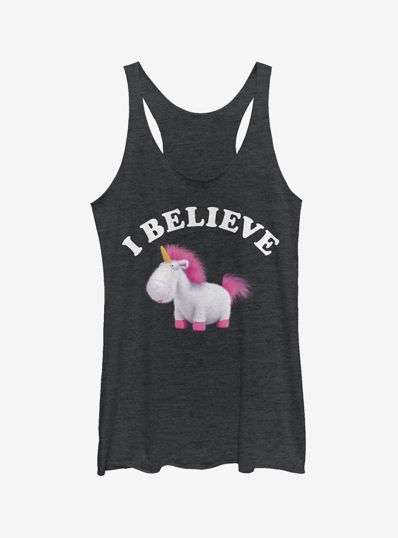 Minion I Believe Unicorns Girls Tank Top, BLK HTR, hi-res