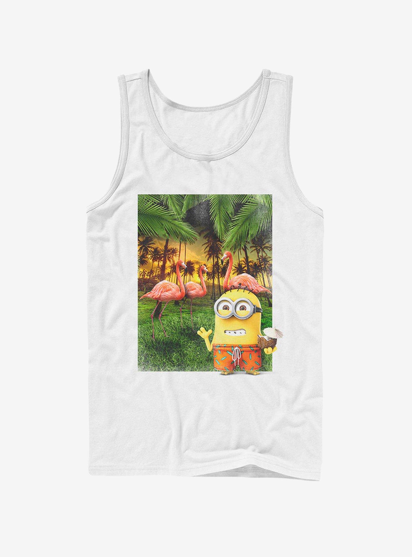 Minion Flamingo Vacation Tank Top, WHITE, hi-res