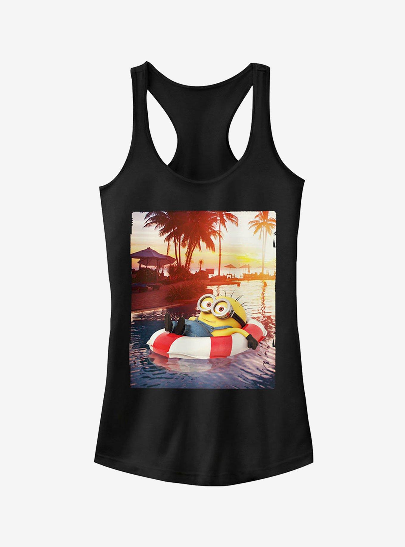 Minion Tropical Vacation Girls Tank Top, BLACK, hi-res