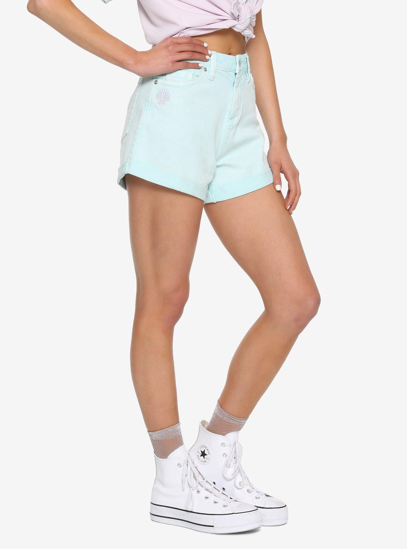 Her Universe Disney The Little Mermaid 30th Anniversary Pastel Mint Mom Shorts, GREEN, hi-res