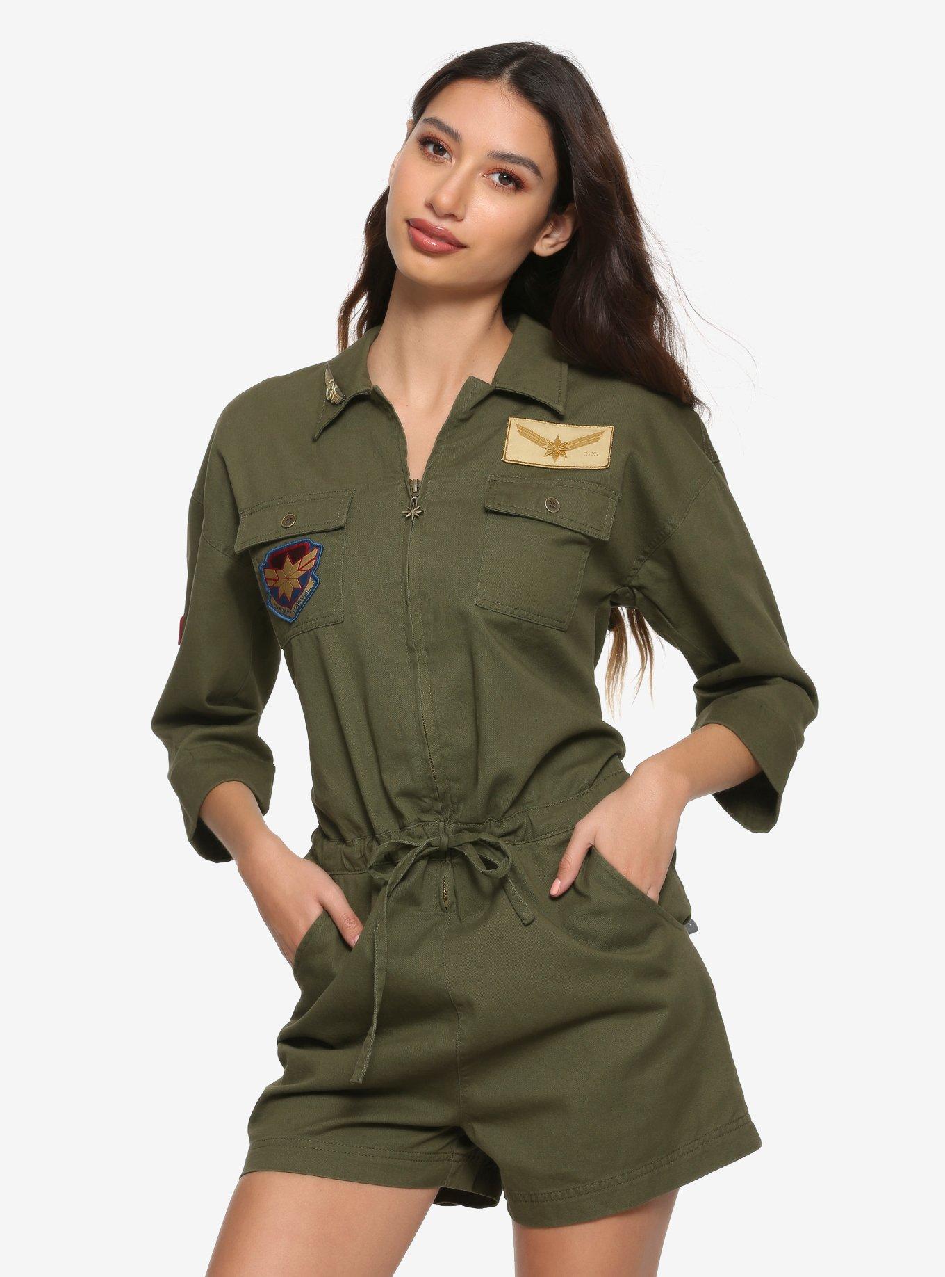 Her Universe Marvel Captain Marvel Cargo Romper, HUNTER GREEN, hi-res