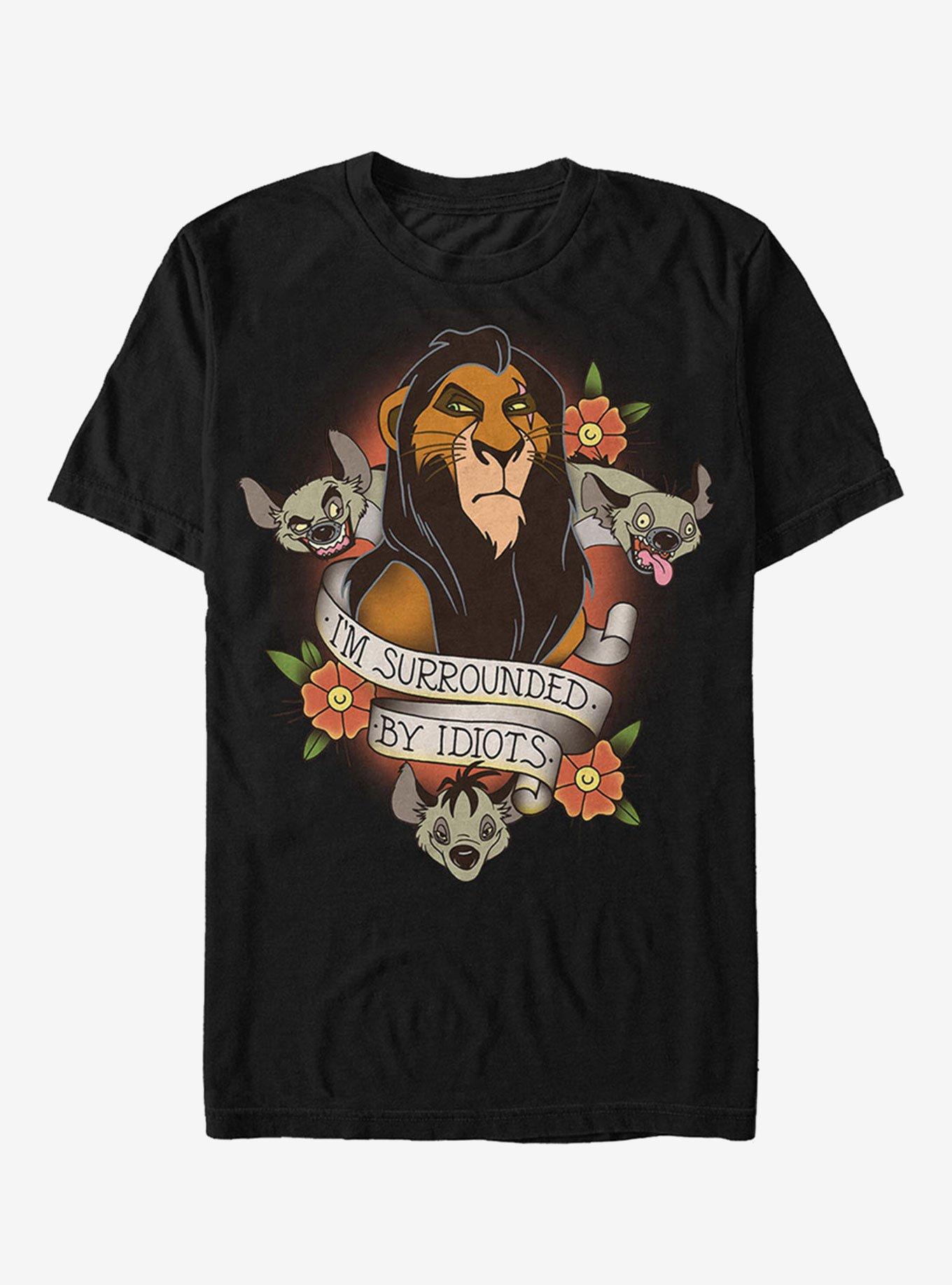 Disney Lion King Scar Surrounded By Idiots Tattoo T-Shirt, BLACK, hi-res