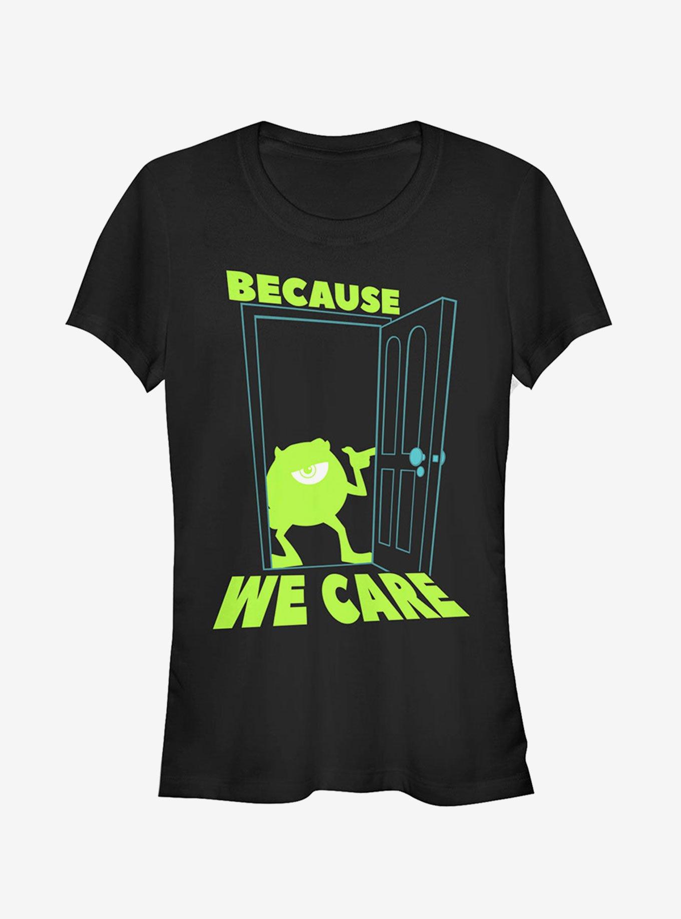 Disney Pixar Monsters Inc Mike Cares Doorway Girls T-Shirt, BLACK, hi-res