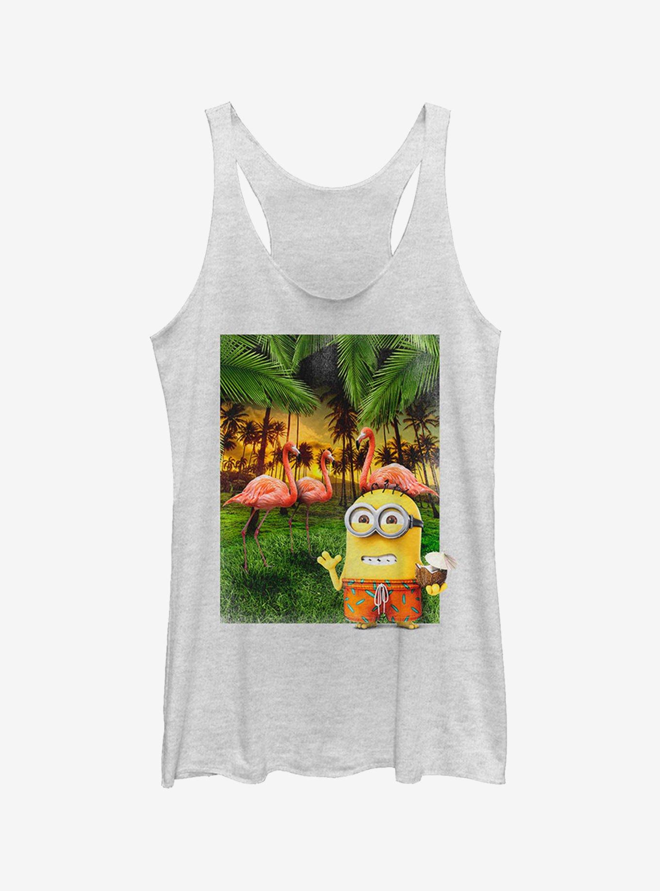 Minion Flamingo Vacation Girls Tank Top, WHITE HTR, hi-res