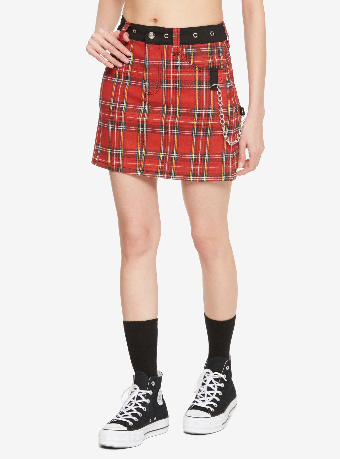 Royal Bones By Tripp Red Plaid Chain Skirt Hot Topic 9389