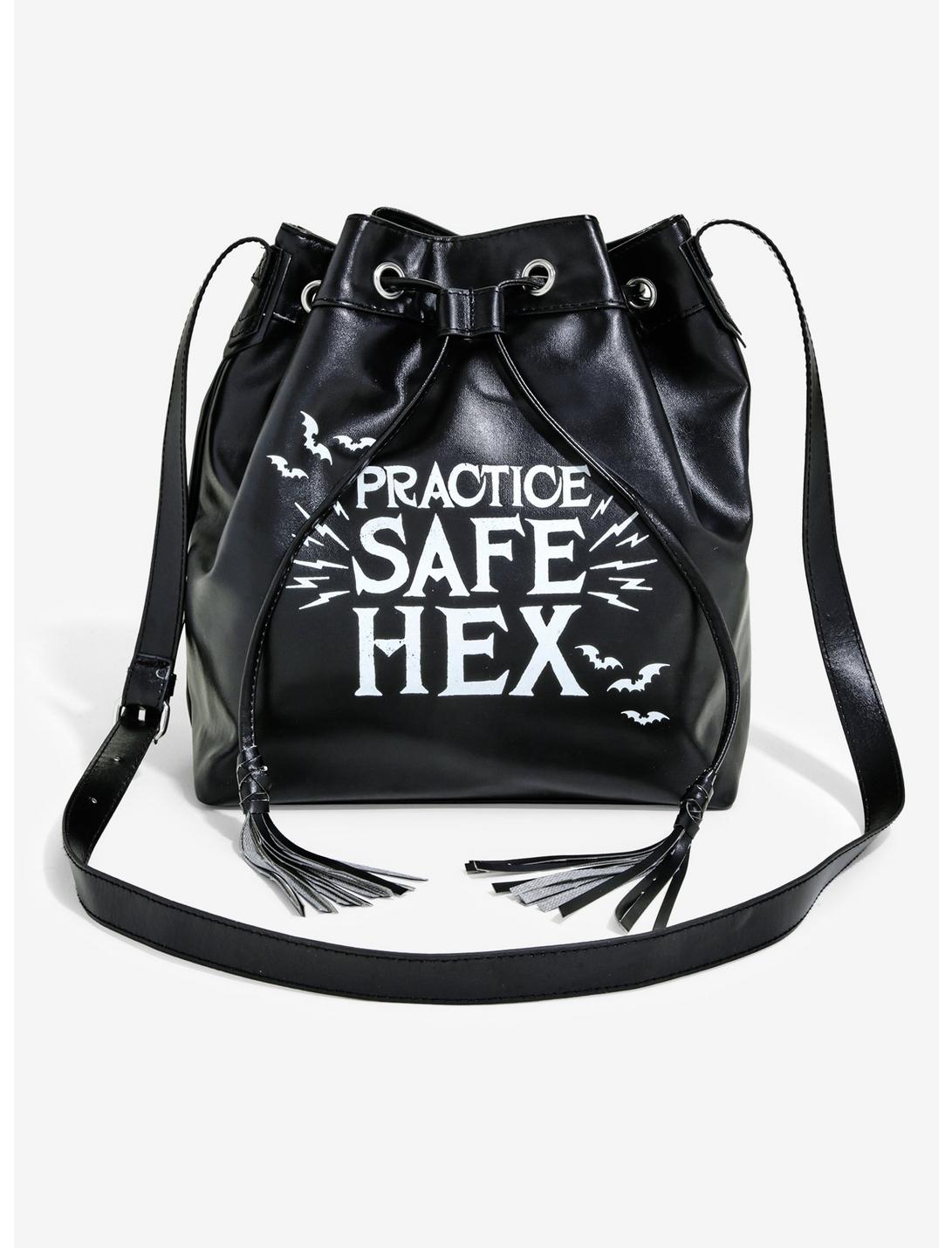 Practice Safe Hex Drawstring Bucket Bag, , hi-res