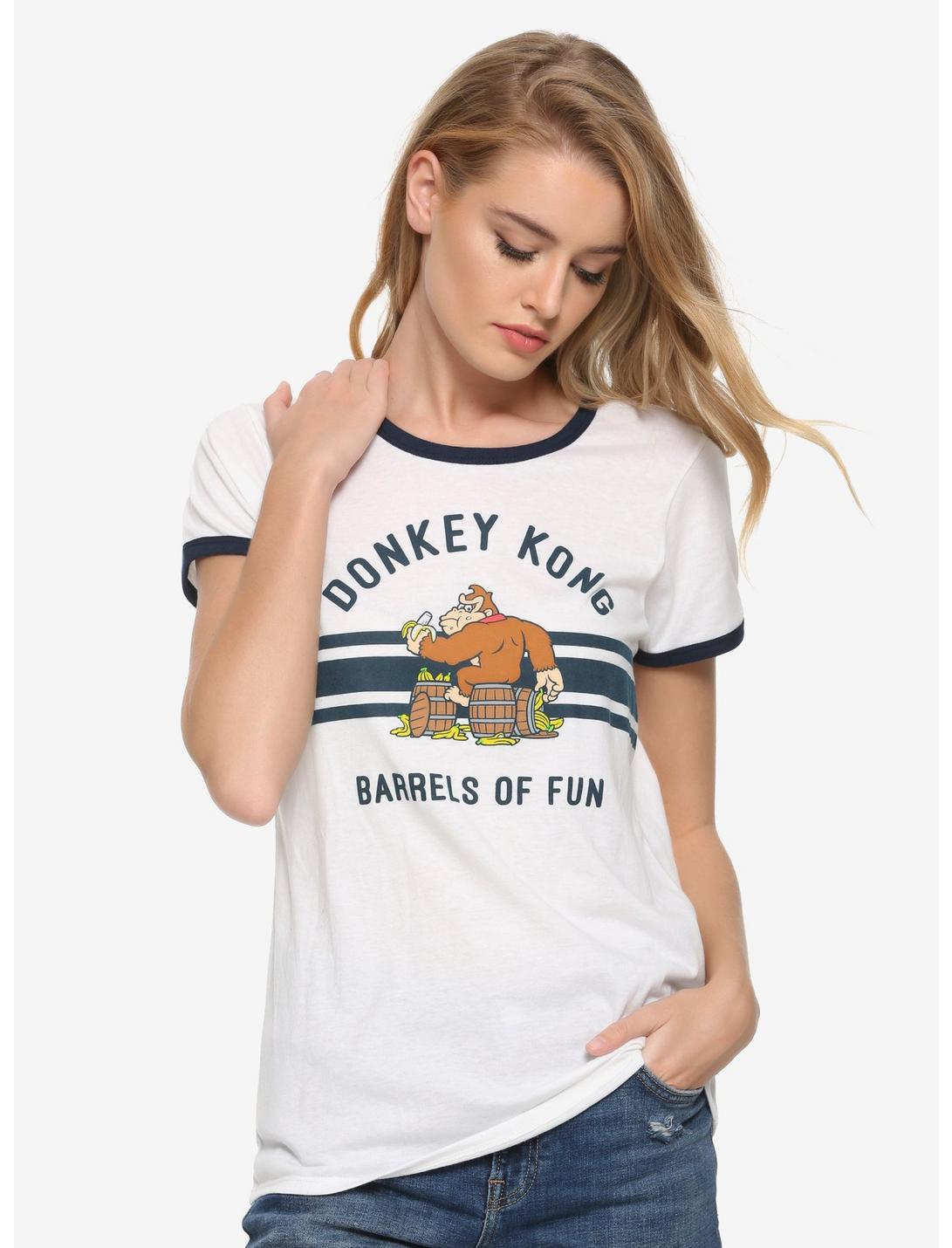 Nintendo Donkey Kong Barrels Of Fun Womens Ringer T-Shirt - BoxLunch Exclusive, BLUE, hi-res