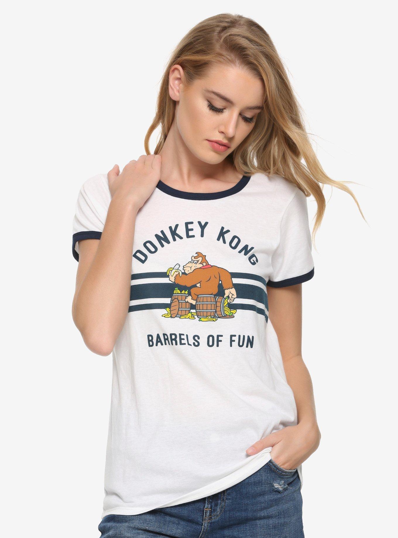 Nintendo Donkey Kong Barrels Of Fun Womens Ringer T-Shirt - BoxLunch Exclusive, BLUE, hi-res