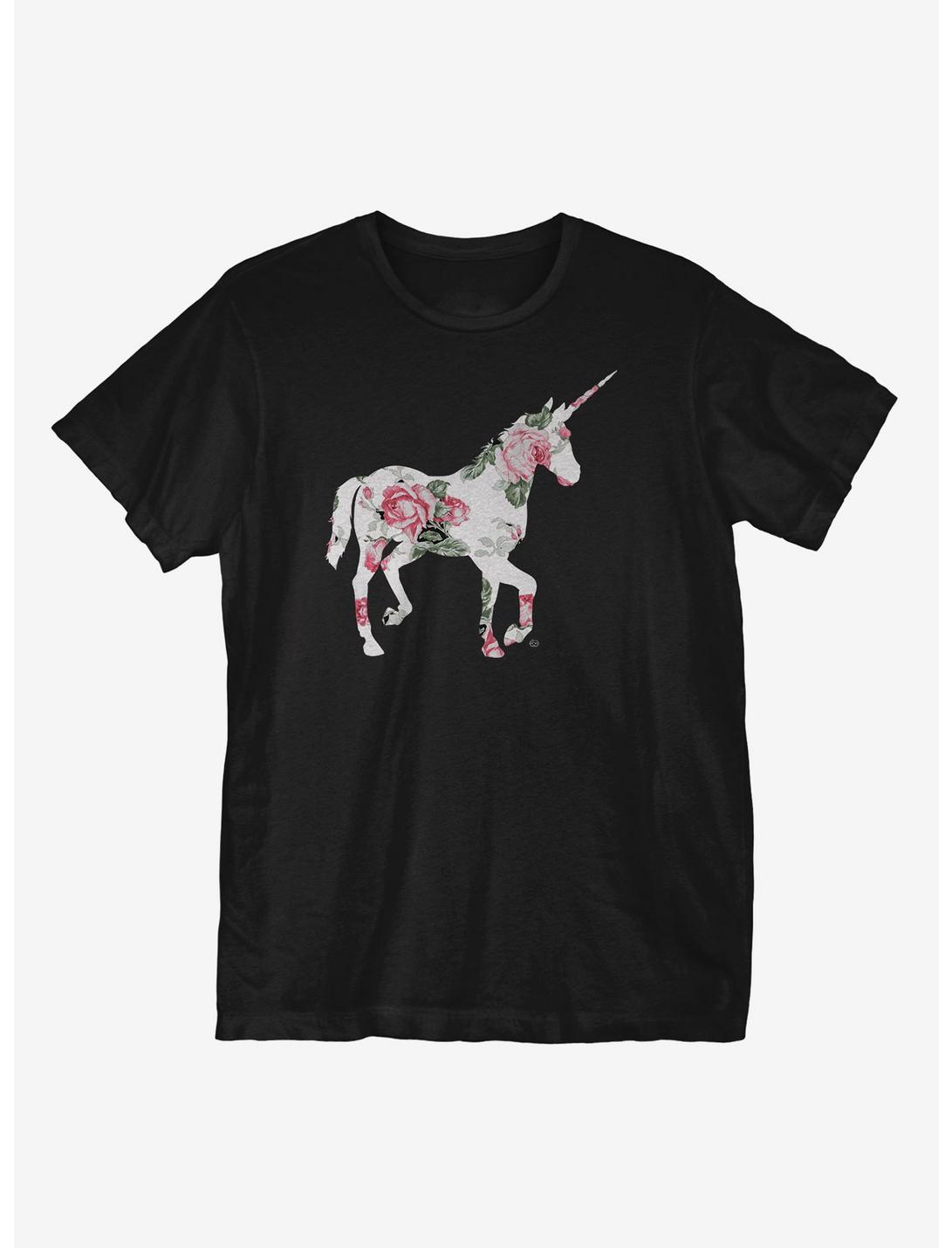 Floral Unicorn T-Shirt, BLACK, hi-res