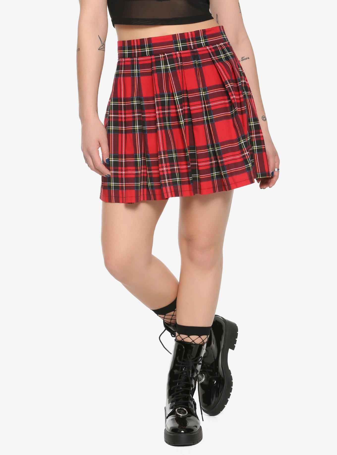 Womens long 2024 red plaid skirt