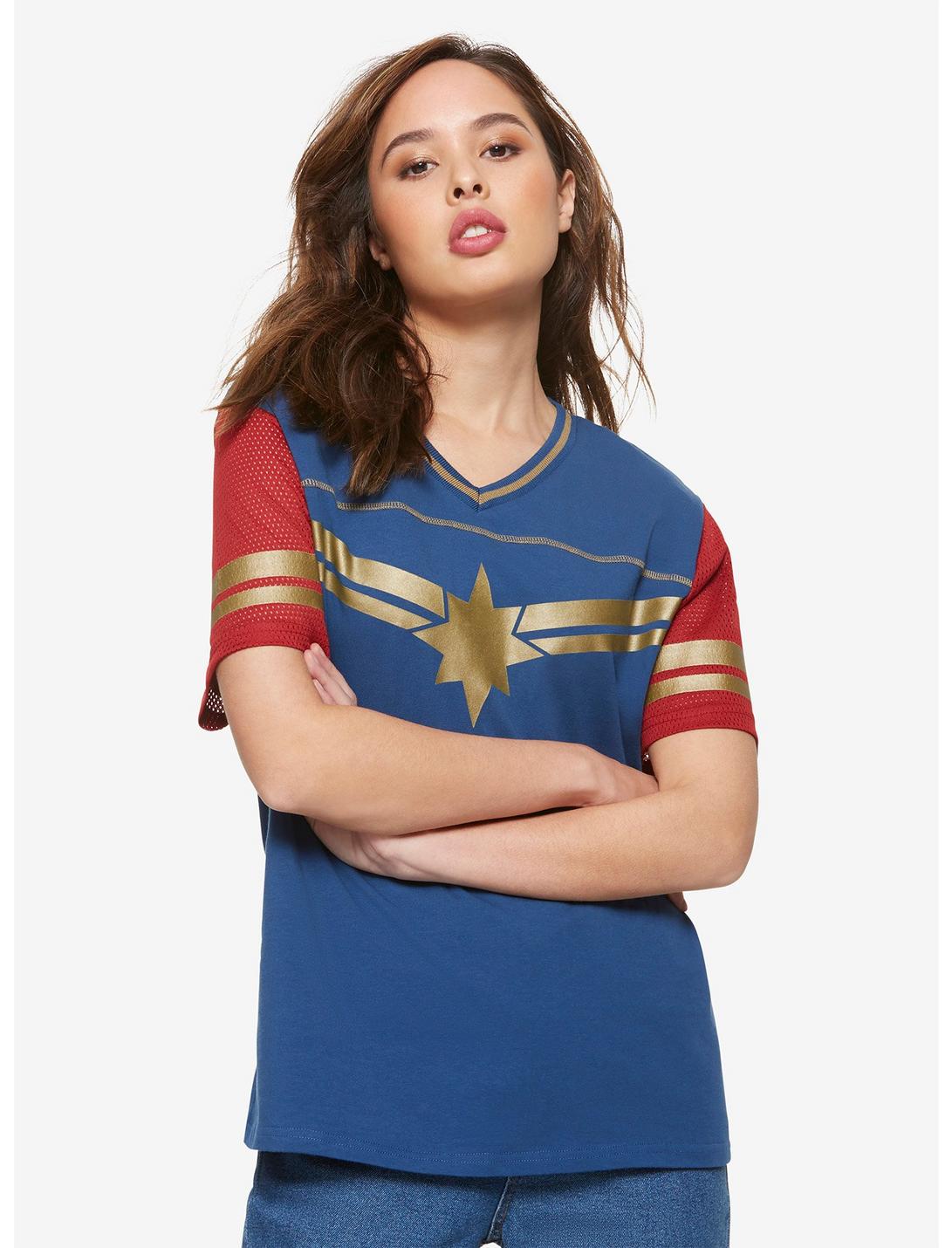 Her Universe Marvel Avengers Captain Marvel Girls Jersey T-Shirt, RED, hi-res