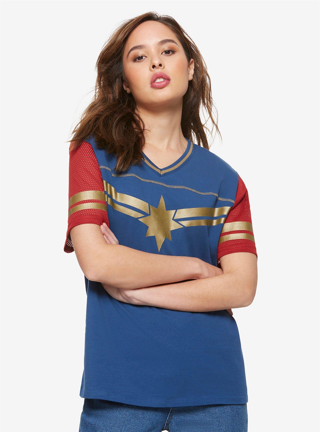 Her Universe Marvel Avengers Captain Marvel Girls Jersey T-Shirt, RED, hi-res