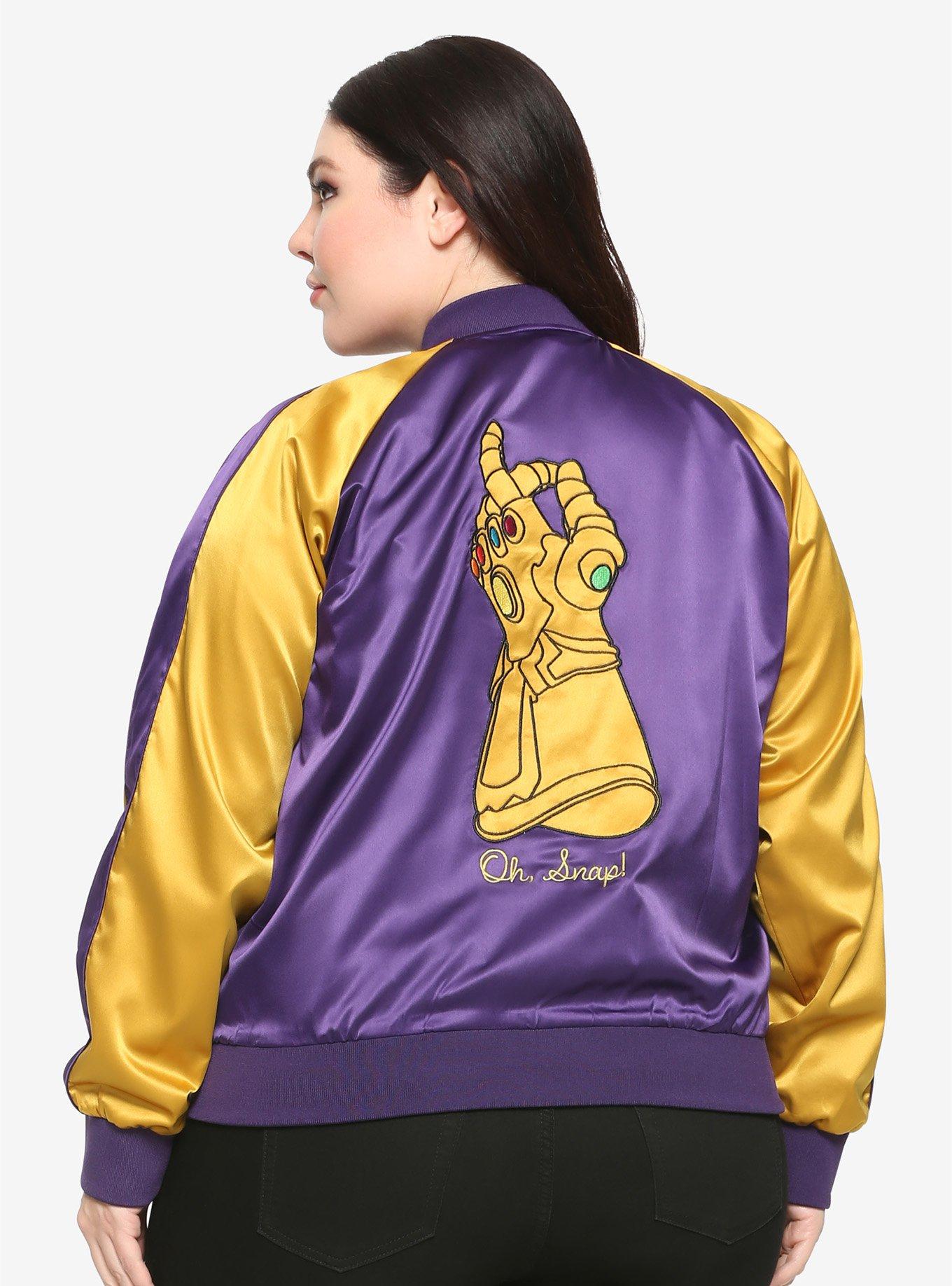 Her Universe Marvel Avengers Thanos Oh Snap! Girls Satin Bomber Jacket Plus Size, GOLD, hi-res