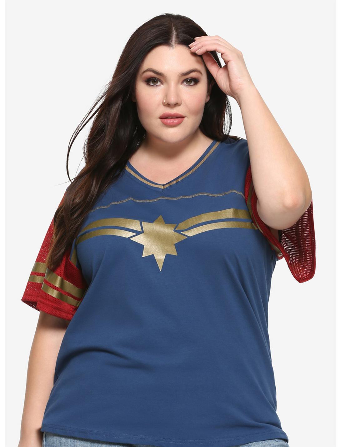 Her Universe Marvel Avengers Captain Marvel Girls Jersey T-Shirt Plus Size, RED, hi-res