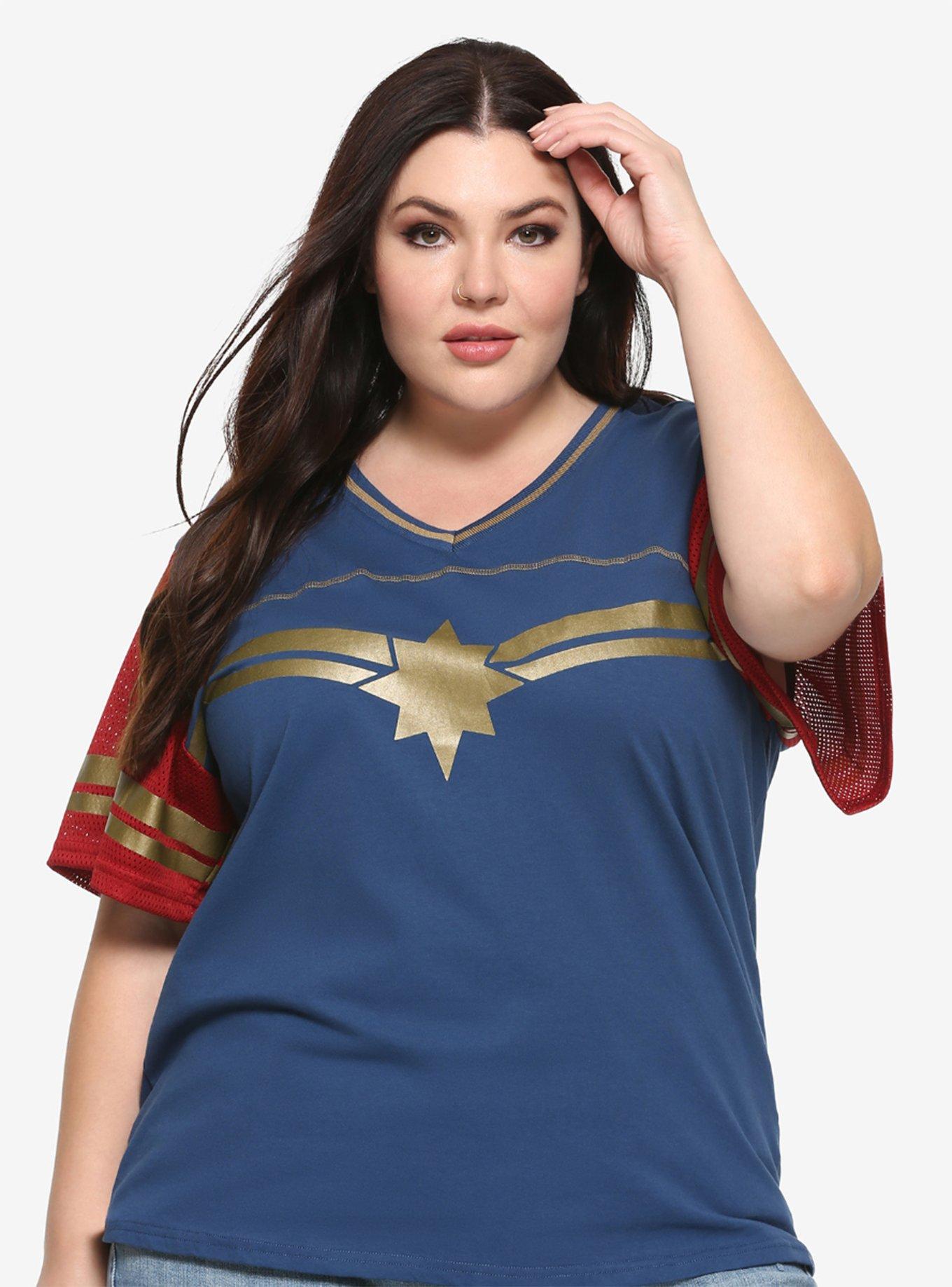 Her Universe Marvel Avengers Captain Marvel Girls Jersey T-Shirt Plus Size, RED, hi-res