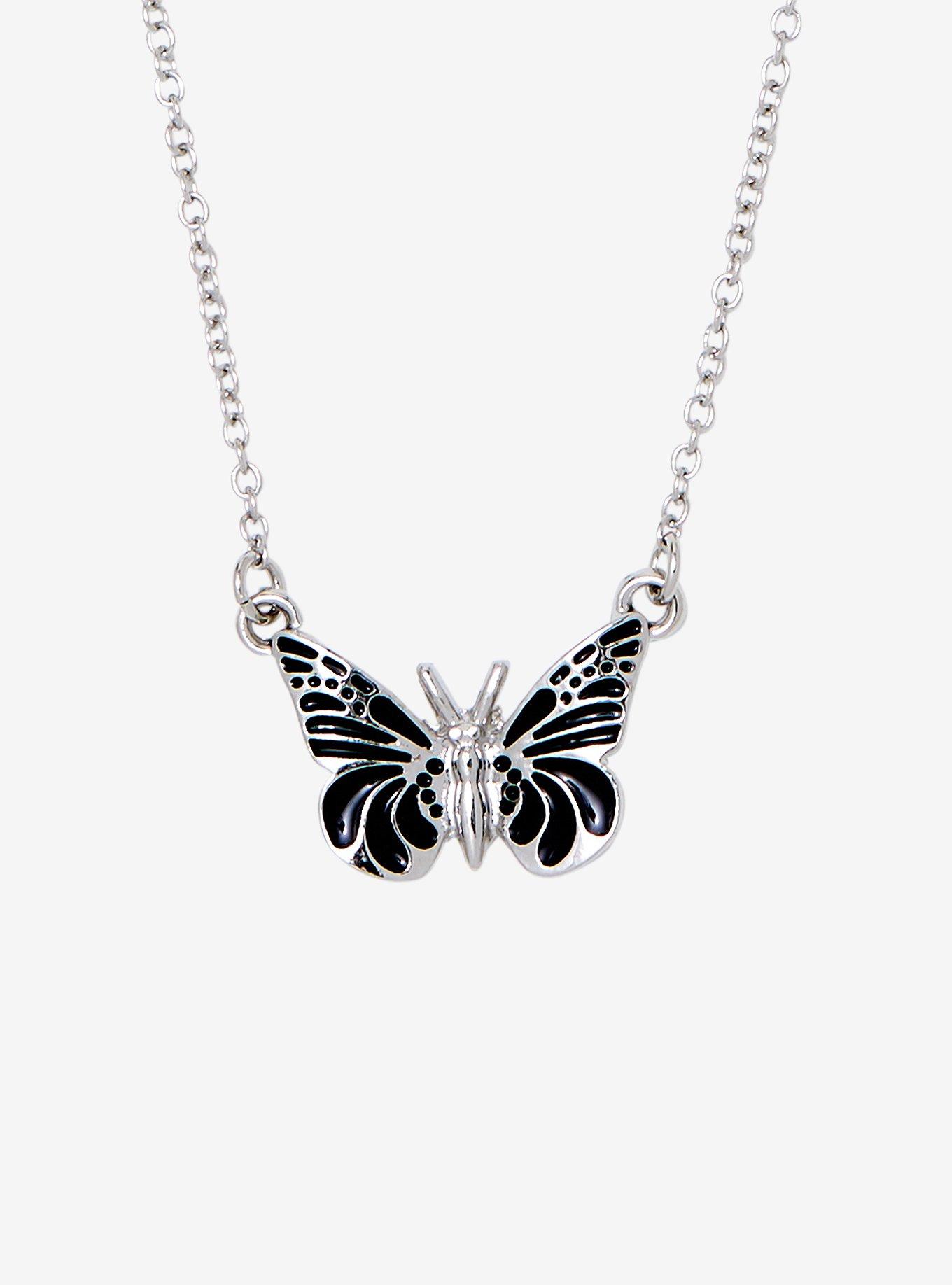 Black & Silver Butterfly Necklace, , hi-res