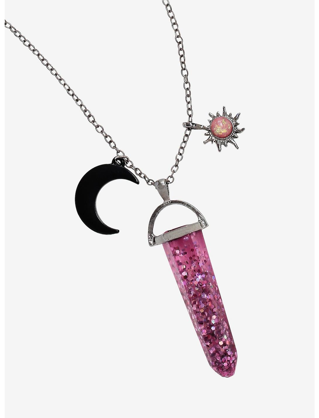Pink Glitter Crystal Necklace, , hi-res