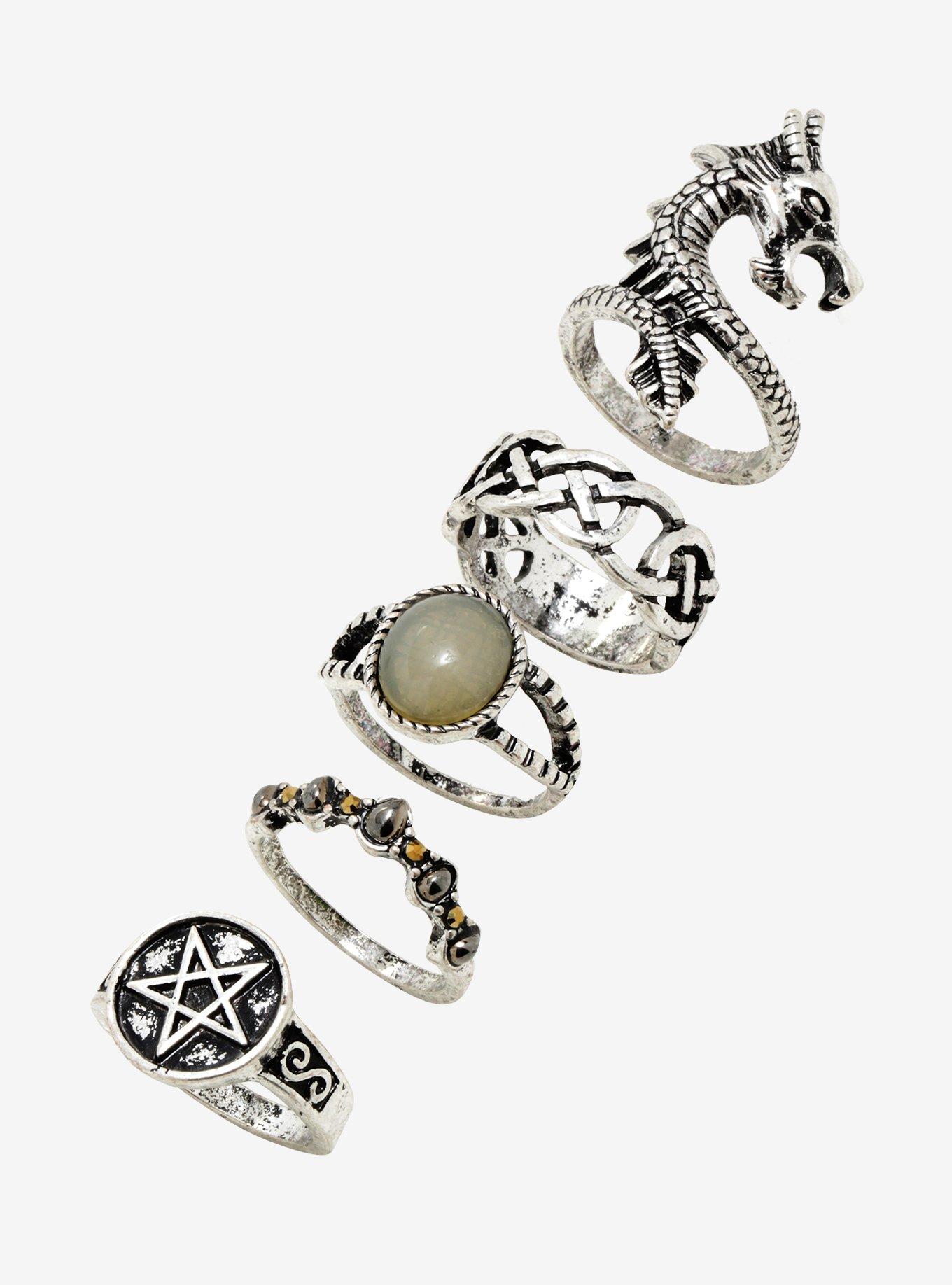 Dragon Pentagram Ring Set Hot Topic