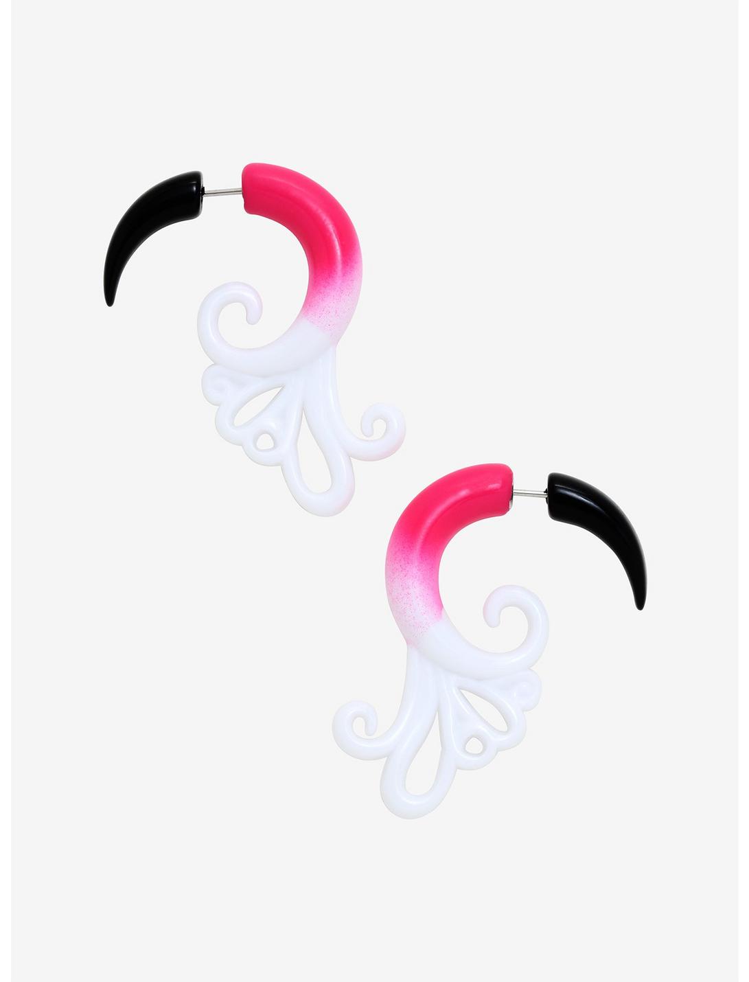 Pink Black & White Swirl Faux Tunnel Earrings, , hi-res