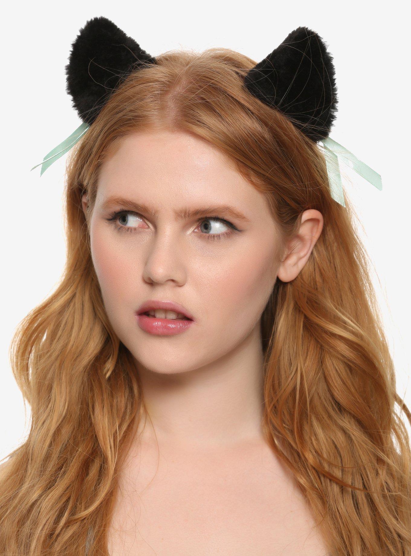 Black & Teal Fuzzy Cat Ear Hair Clips | Hot Topic