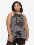 Glitter Skull Grey & Black Tie-Dye Girls Shark Bite Tank Top Plus Size, TIE DYE, hi-res