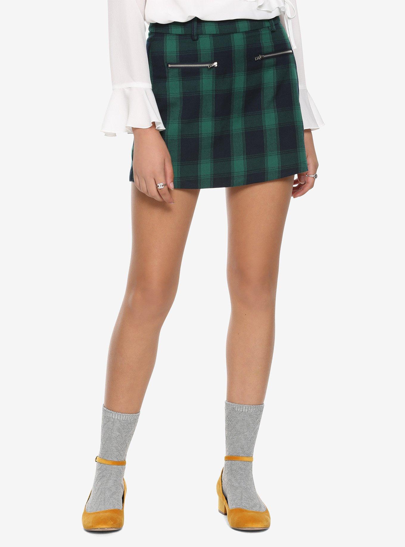 Green & Blue Plaid Skirt, PLAID, hi-res