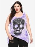 Purple Skull Tie Dye Girls Tank Top Plus Size, TIE DYE, hi-res