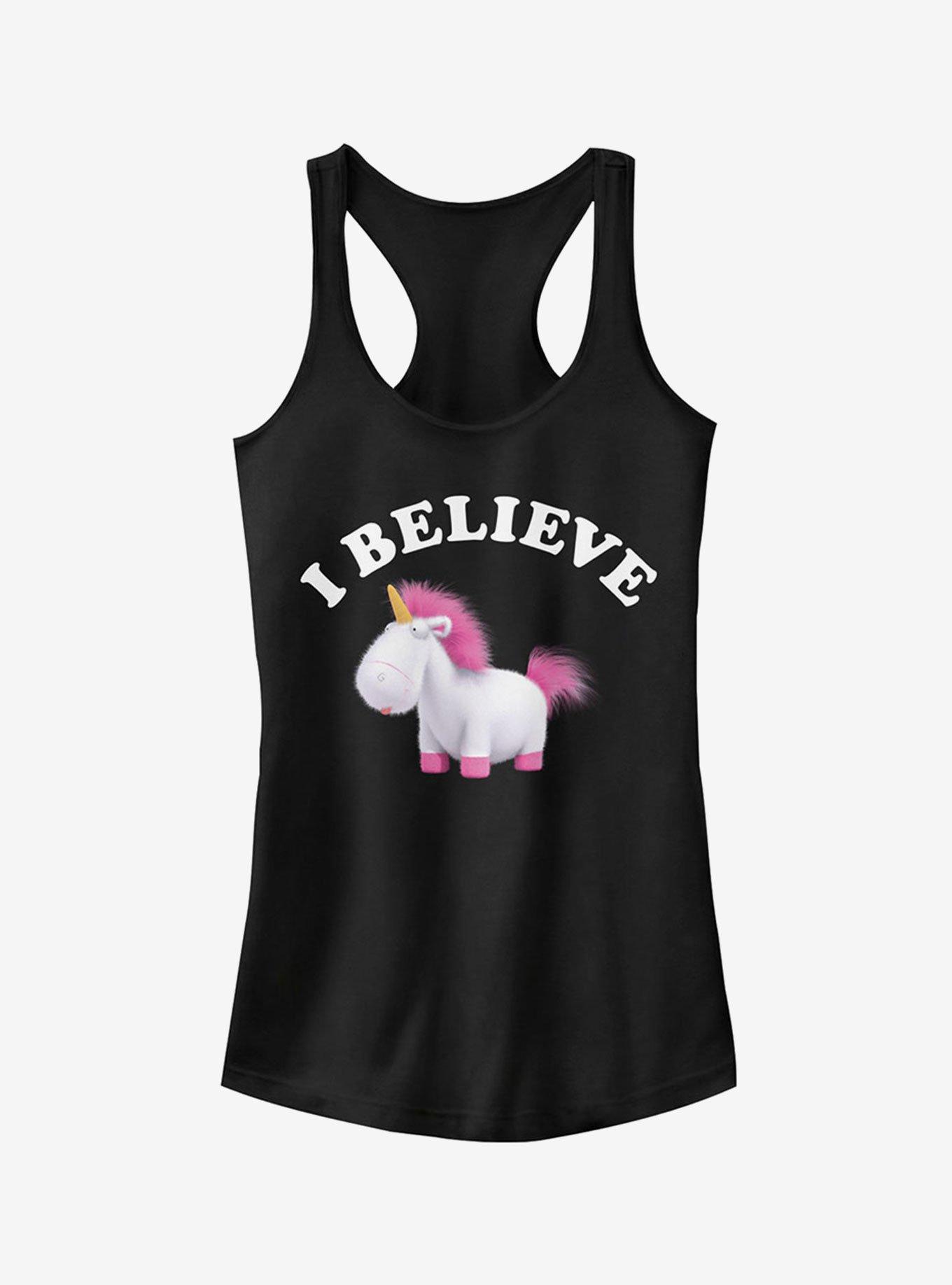 Minion I Believe Unicorns Girls Tank Top, BLACK, hi-res