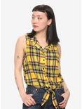 Yellow Plaid Tie-Front Girls Woven Button-Up, YELLOW, hi-res