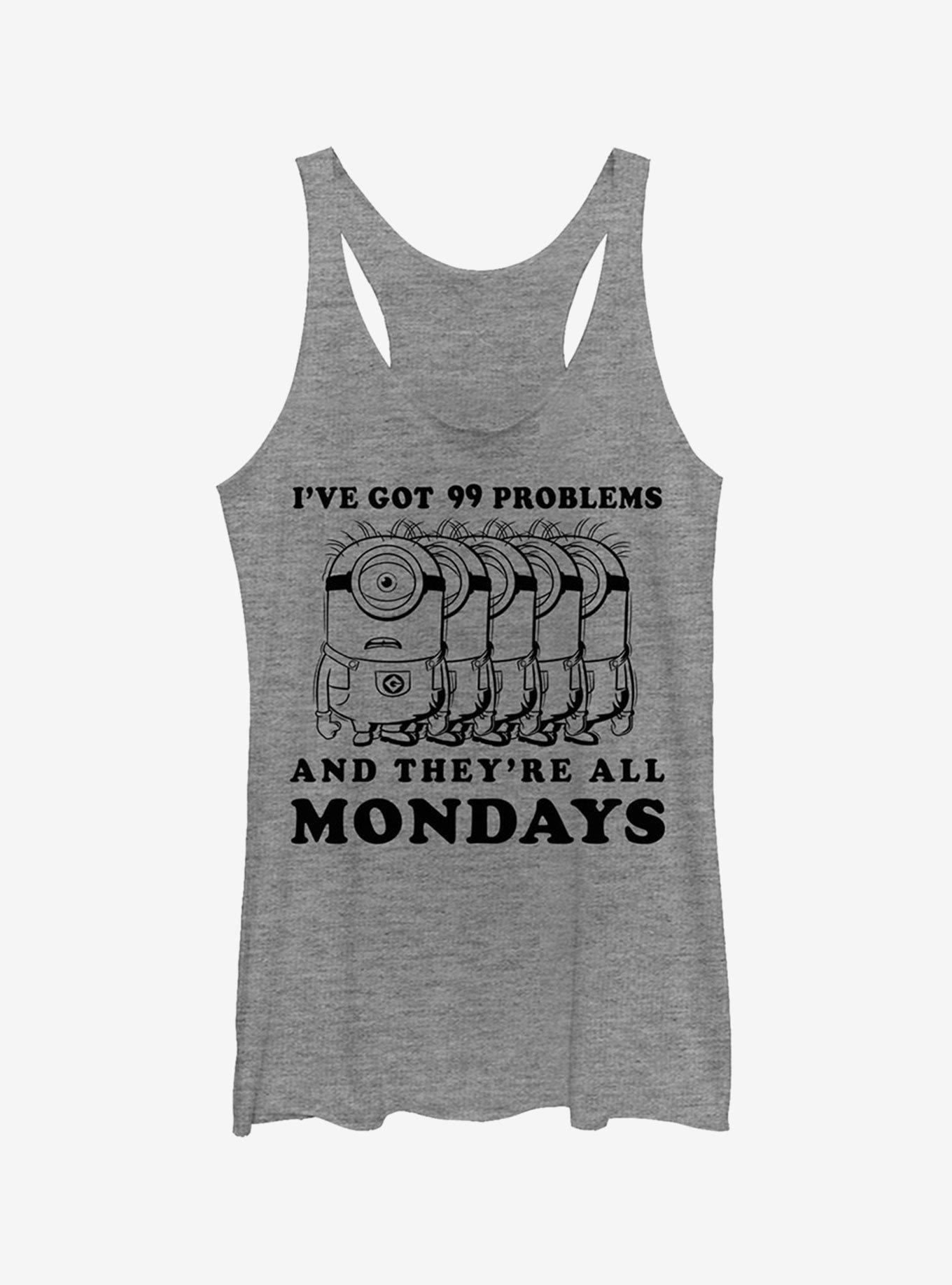 Minion Monday Problems Girls Tank Top, GRAY HTR, hi-res