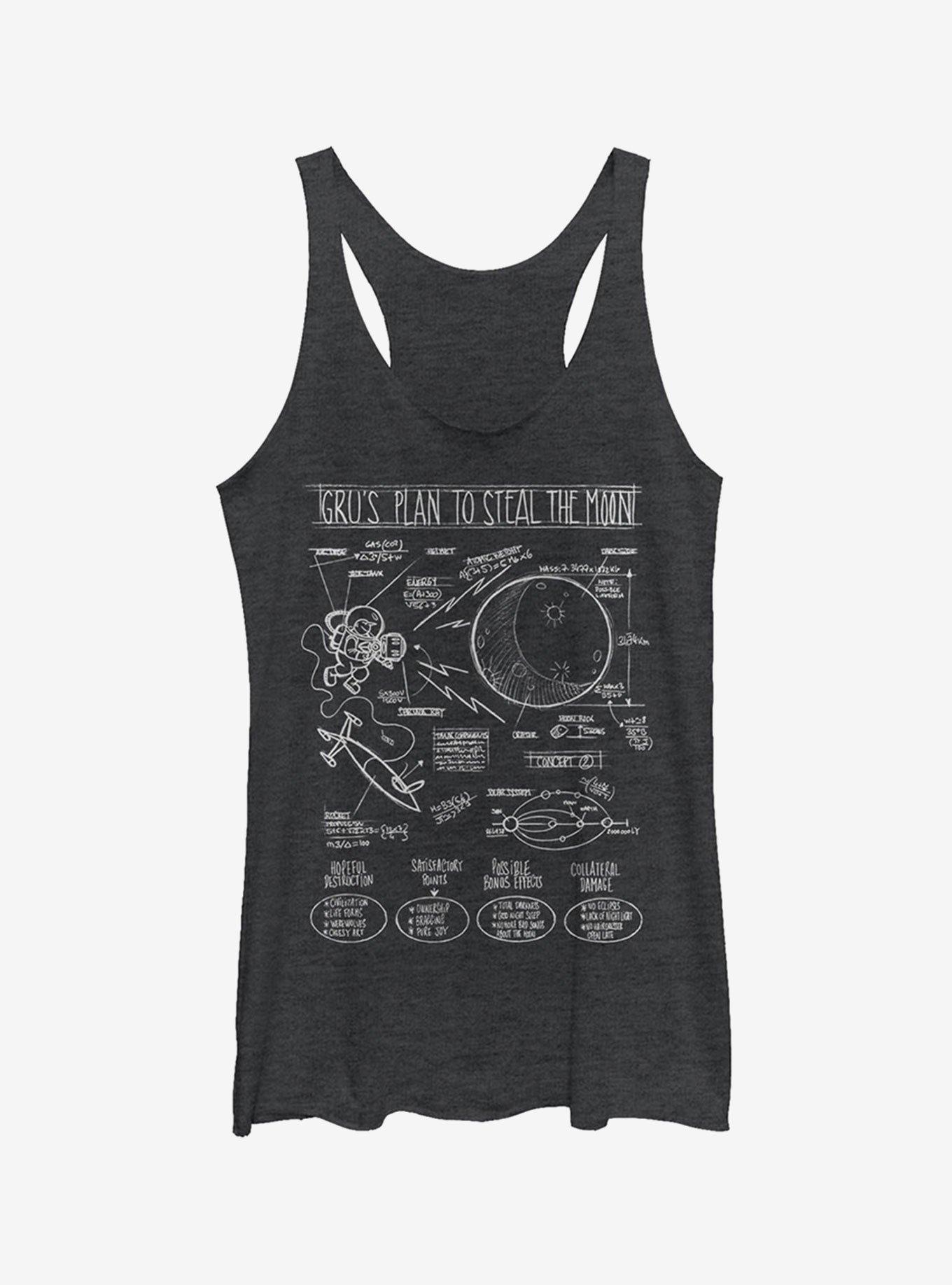 Minion Gru Plans to Steal Moon Girls Tank Top, BLK HTR, hi-res