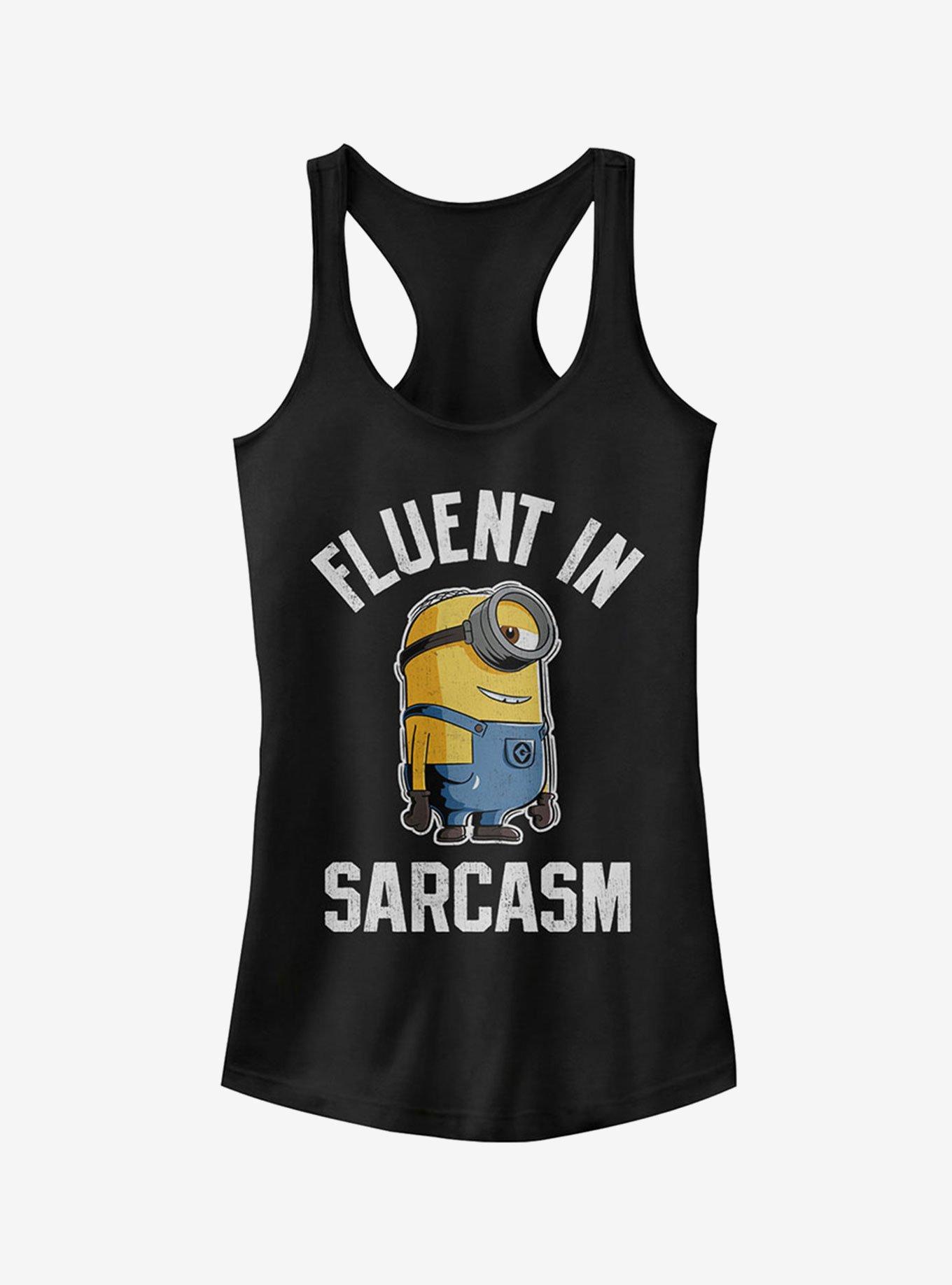 Minion Fluent in Sarcasm Girls Tank Top, BLACK, hi-res