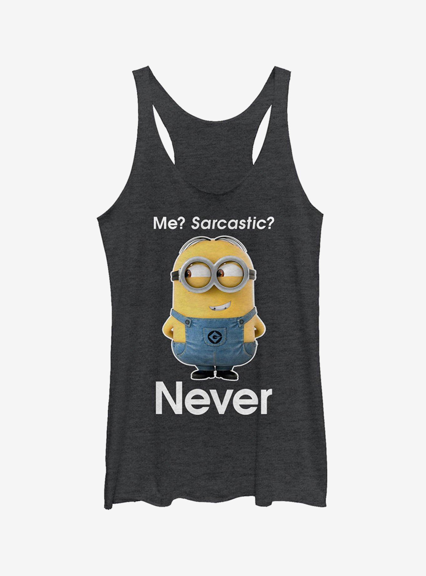 Minion Never Sarcastic Girls Tank Top, BLK HTR, hi-res