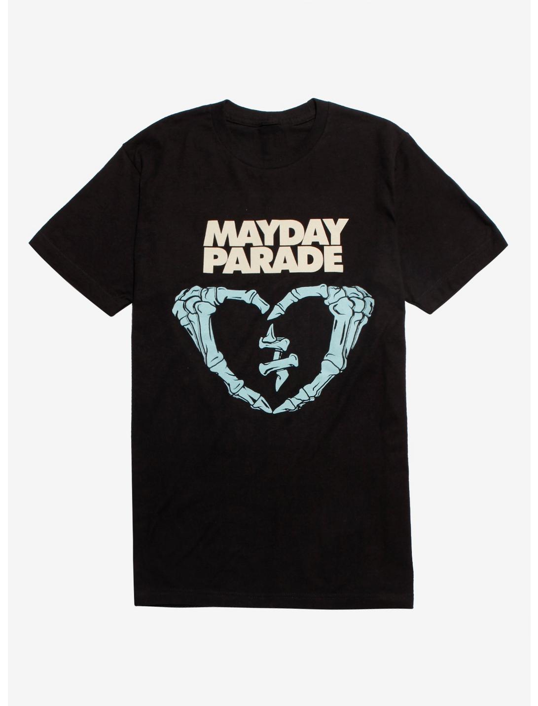 Mayday Parade Skeleton Hands Heart T-Shirt, BLACK, hi-res