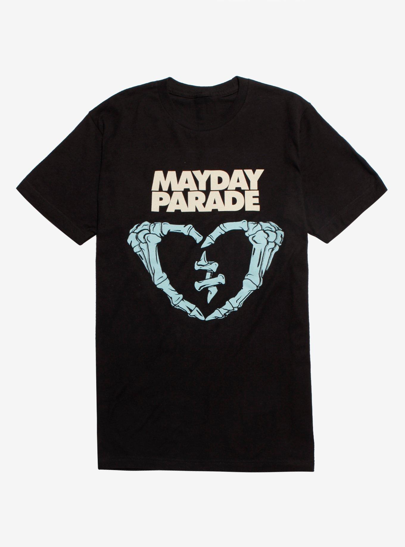 Mayday Parade Skeleton Hands Heart T-Shirt, BLACK, hi-res