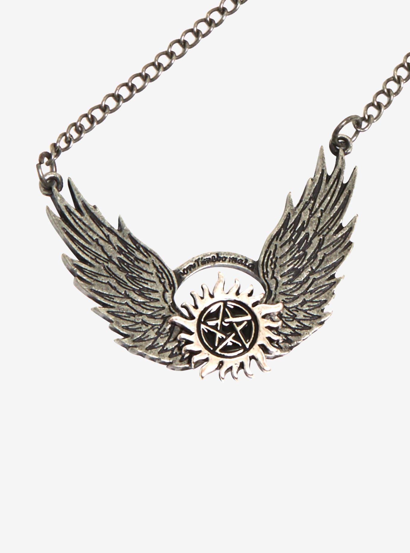 Supernatural Join The Hunt Castiel Wings Bib Pendant Necklace, , hi-res