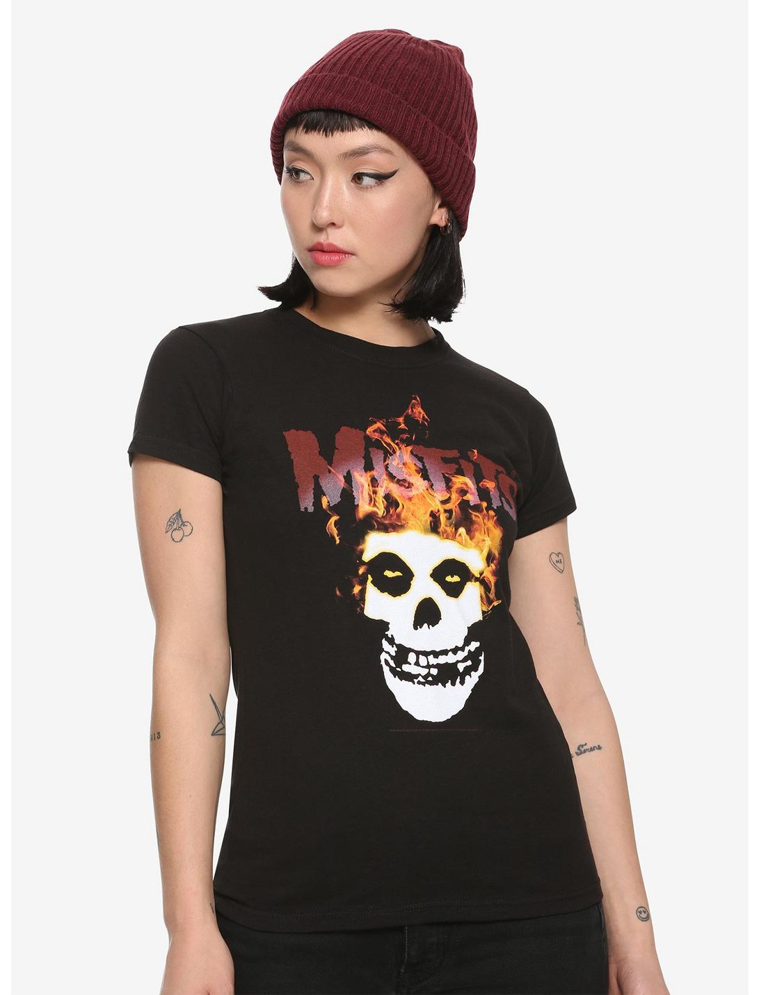 Misfits Flame Skull Girls T-Shirt, BLACK, hi-res