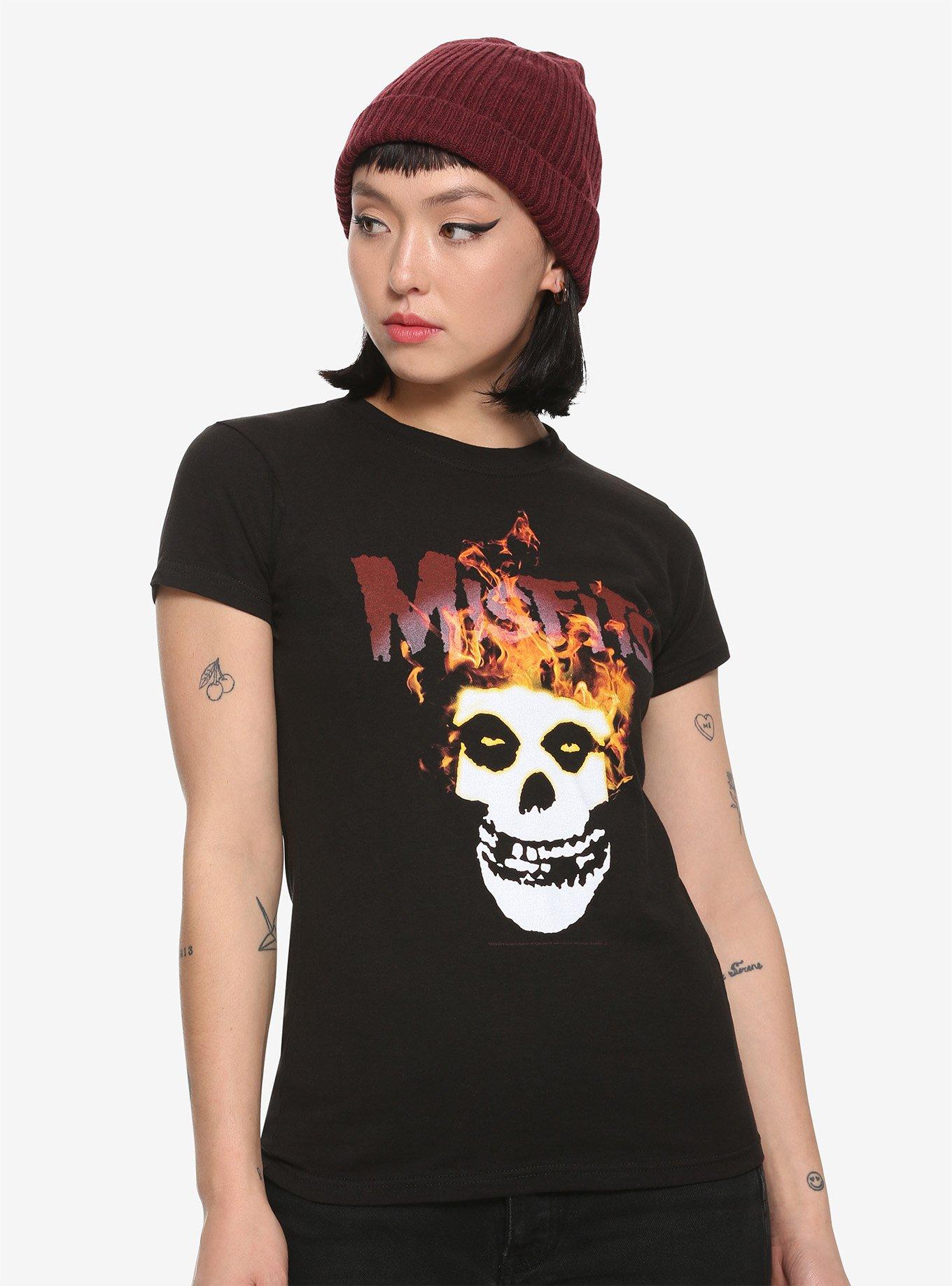 Misfits Flame Skull Girls T-Shirt, BLACK, hi-res