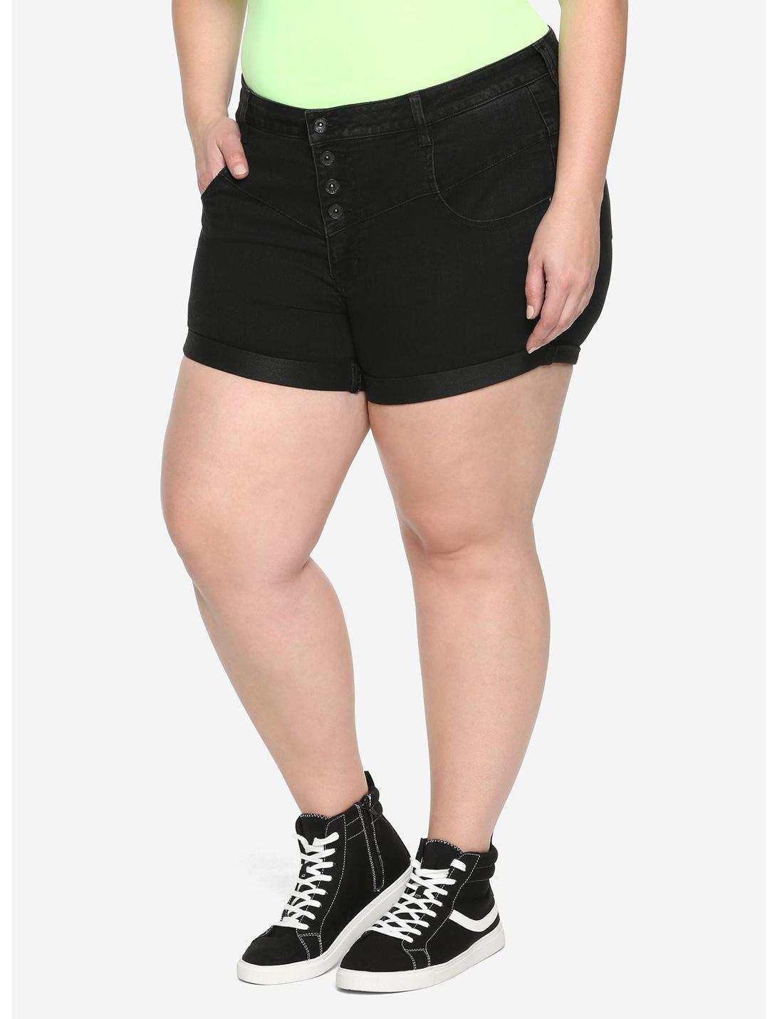 Black High-Waisted V-Stitch Shorts Plus Size, BLACK, hi-res