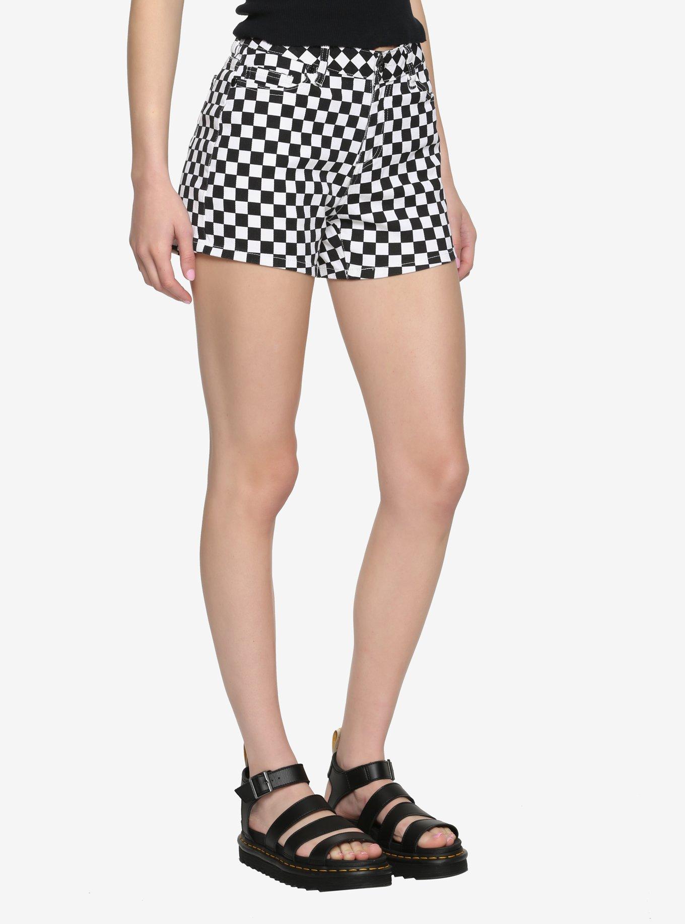Blackheart Black & White Checkered Skinny Shorts, MULTI, hi-res