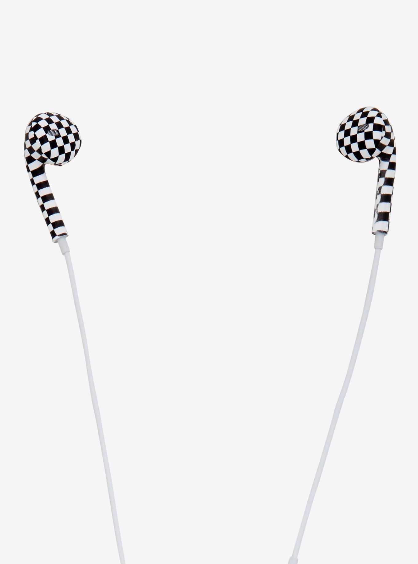 Checkered Black & White Earbuds, , hi-res