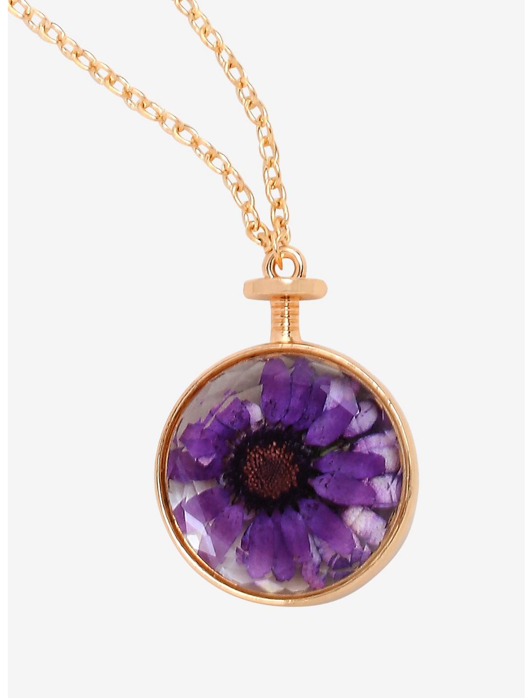 Dried Purple Daisy Necklace, , hi-res