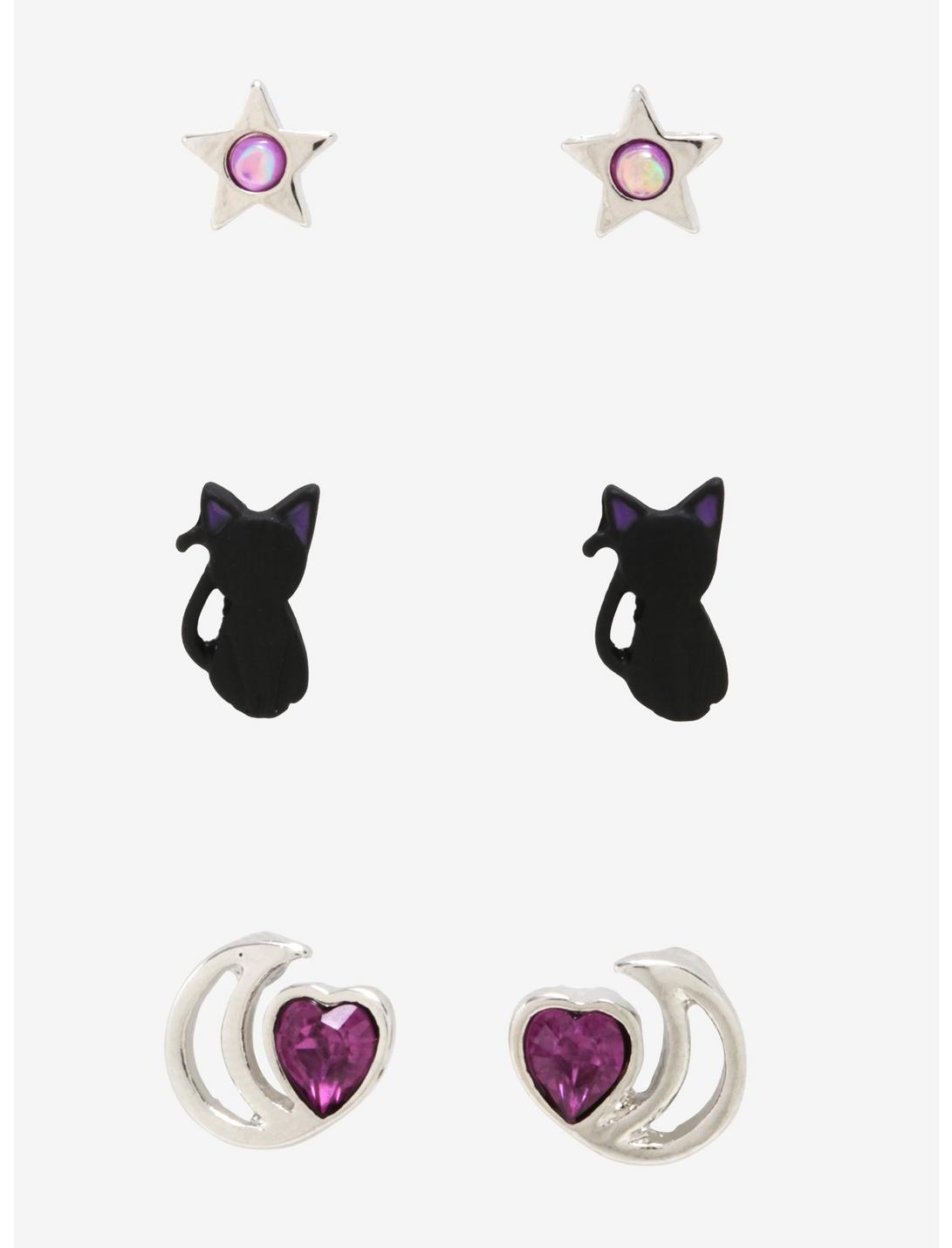 Cat Moon & Star Earring Set, , hi-res