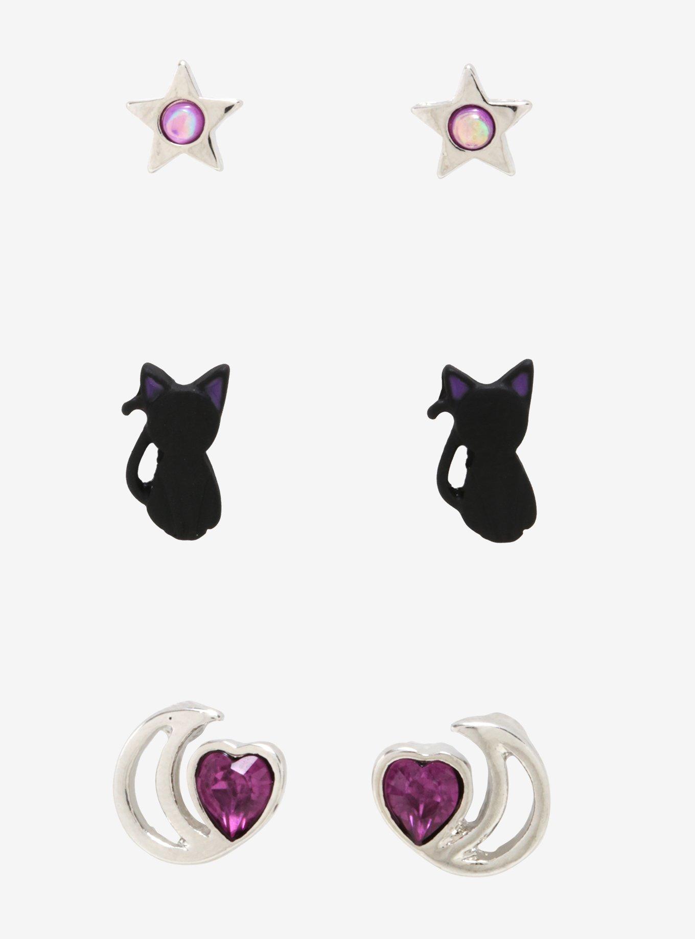 Cat Moon & Star Earring Set, , hi-res