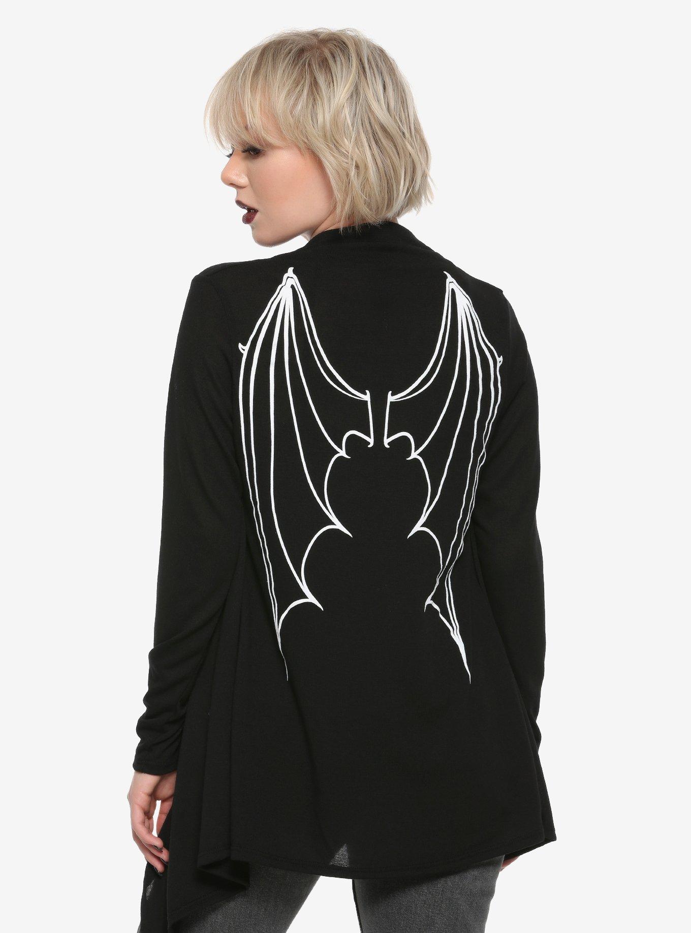 Bat Wings Back Girls Flyaway Cardigan, BLACK, hi-res
