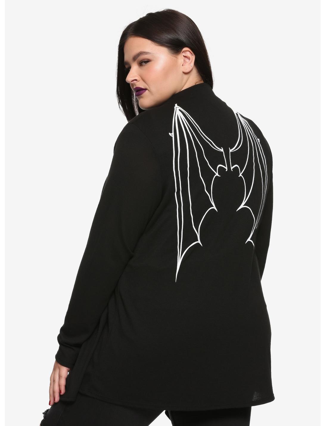 Bat Wings Back Girls Flyaway Cardigan Plus Size, BLACK, hi-res