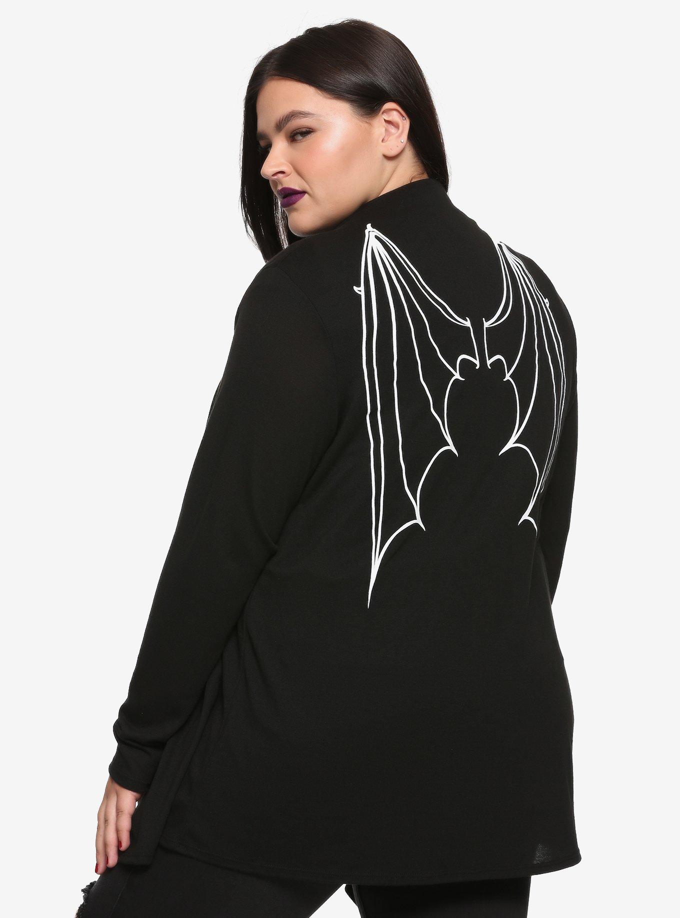 Bat Wings Back Girls Flyaway Cardigan Plus Size, BLACK, hi-res