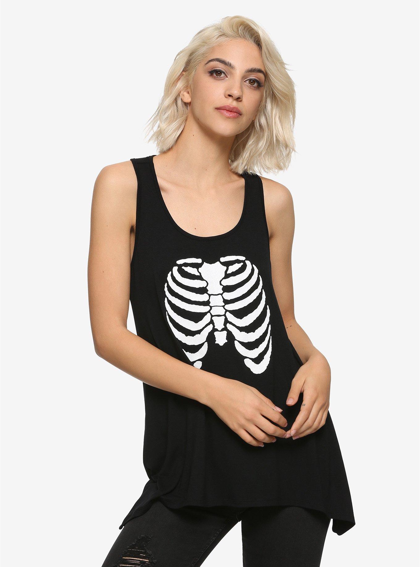 Rib Cage Slash Back Girls Tank Top, BLACK, hi-res
